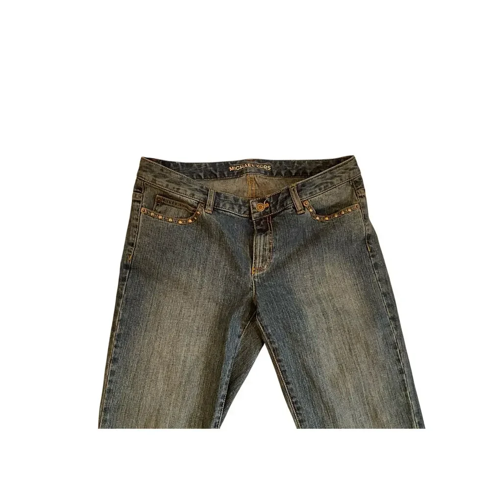 Michael Kors Embellished Bootcut Jeans Low Rise Dark Wash Blue Womens‎ Sz 10 NEW